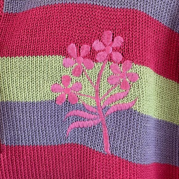 VTG Anne Crimmins Umi Collection Pink/Green Stripe Collared Knit Sweater Large - Picture 4 of 13